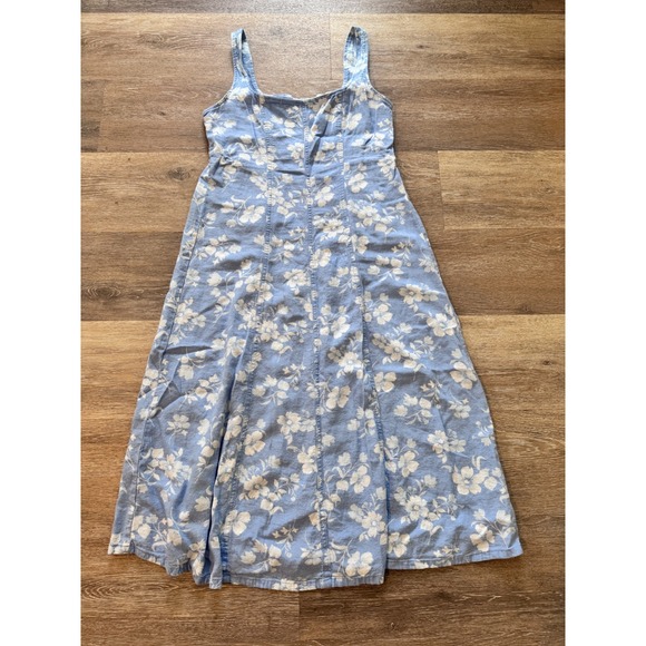 Old Navy Dresses & Skirts - Old Navy Womens Blue Floral Linen Blend Smocked Midi Dress Sleeveless Small